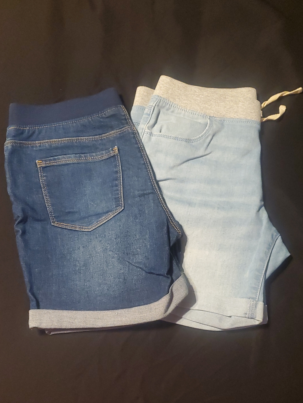 wonder nation Girls' Knit-Waist Denim Shorts - Dark Blue & Light Blue